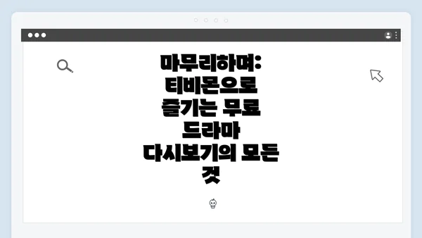 마무리하며: 티비몬으로 즐기는 무료 드라마 다시보기의 모든 것