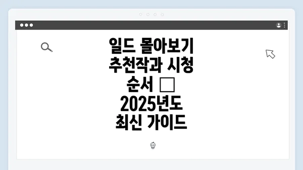 일드 몰아보기 추천작과 시청 순서 – 2025년도 최신 가이드