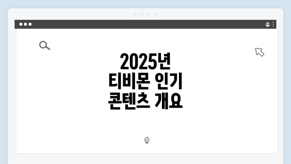 2025년 티비몬 인기 콘텐츠 개요
